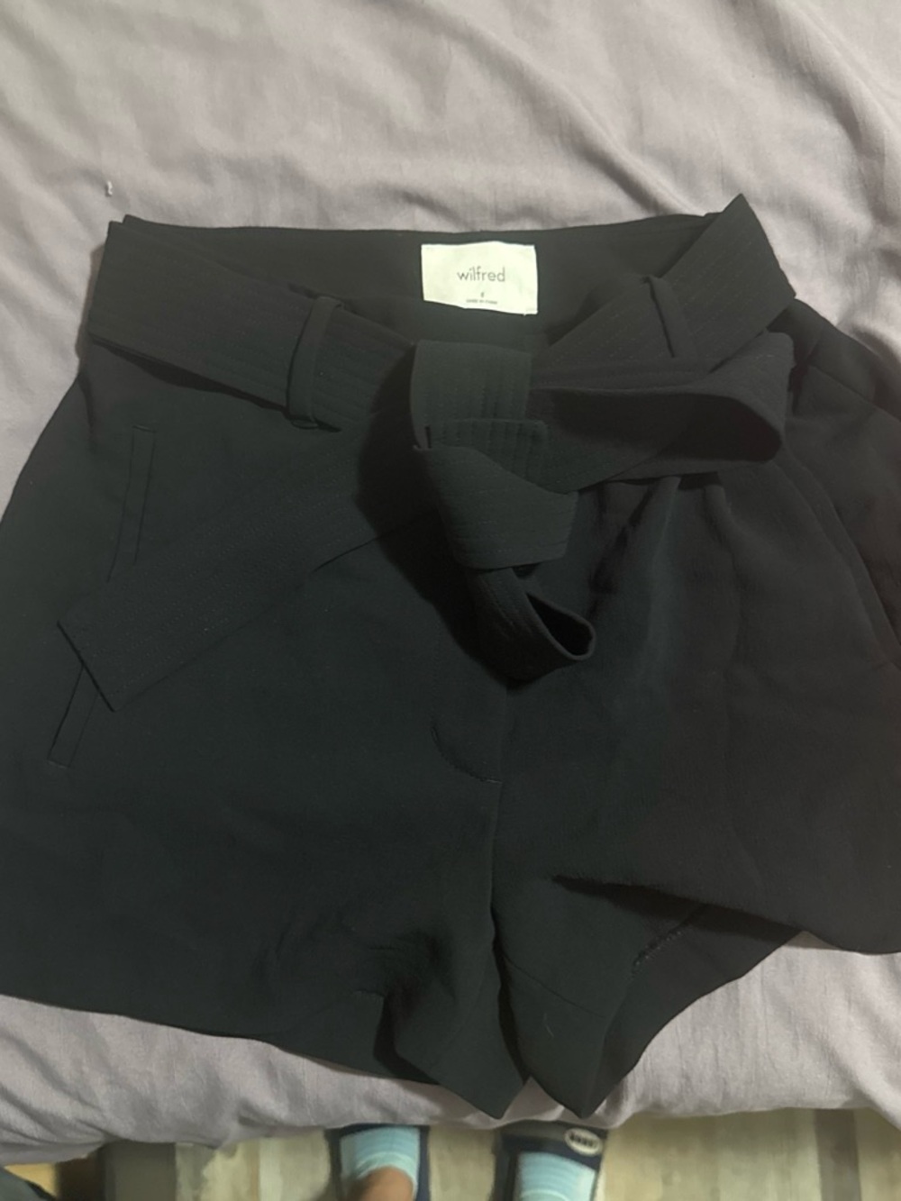 Wilfred Black High-Waist Tie-Belt Shorts